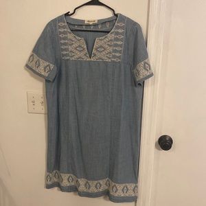 Madewell chambray shift dress with embroidery detail
